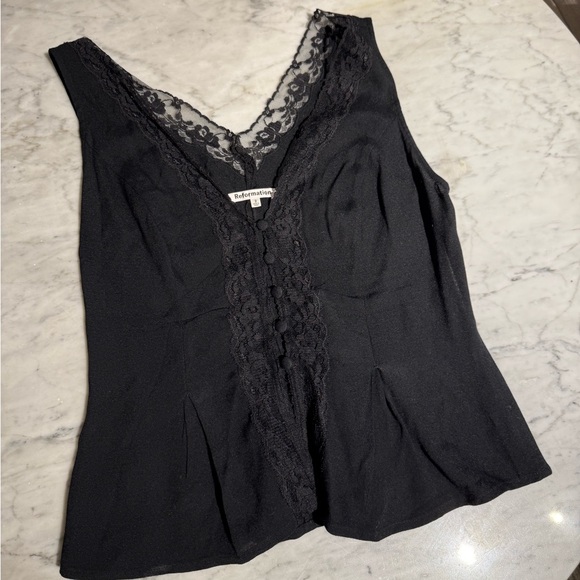 Reformation Tops - Reformation Black Lace-Trim V-Neck Tank